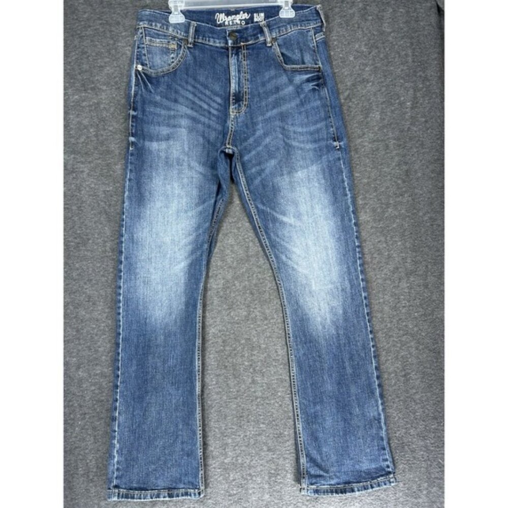 Wrangler Jeans Mens 36x34 Blue Denim Retro Slim Boot Cut Western Rodeo Work